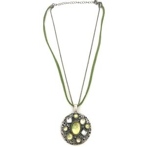 LIA SOPHIA Necklace Suede Pewter Encrusted SAND DOLLAR PENDANT NECKLACE